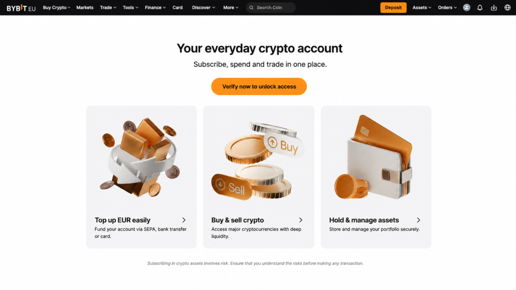 Dashboard de Bybit con la interfaz principal del exchange