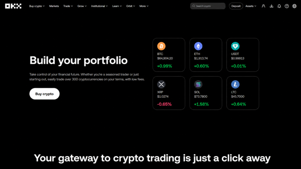 Dashboard de OKX con el panel principal de la plataforma de
