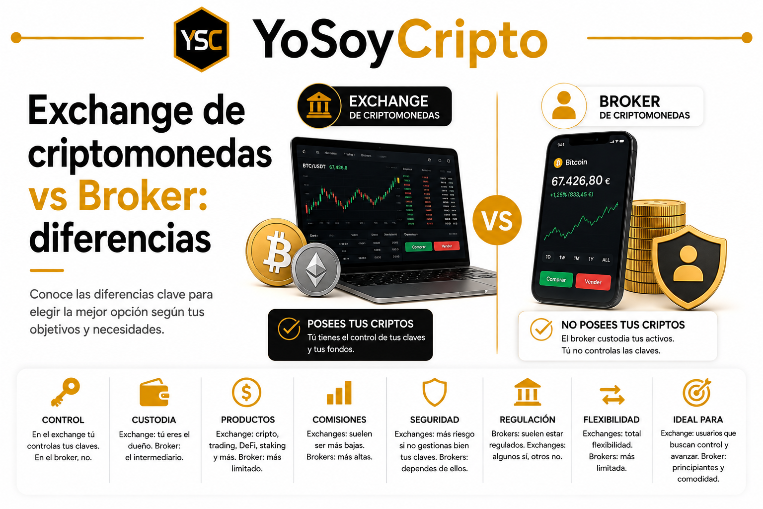 Exchange de criptomonedas vs broker: diferencias